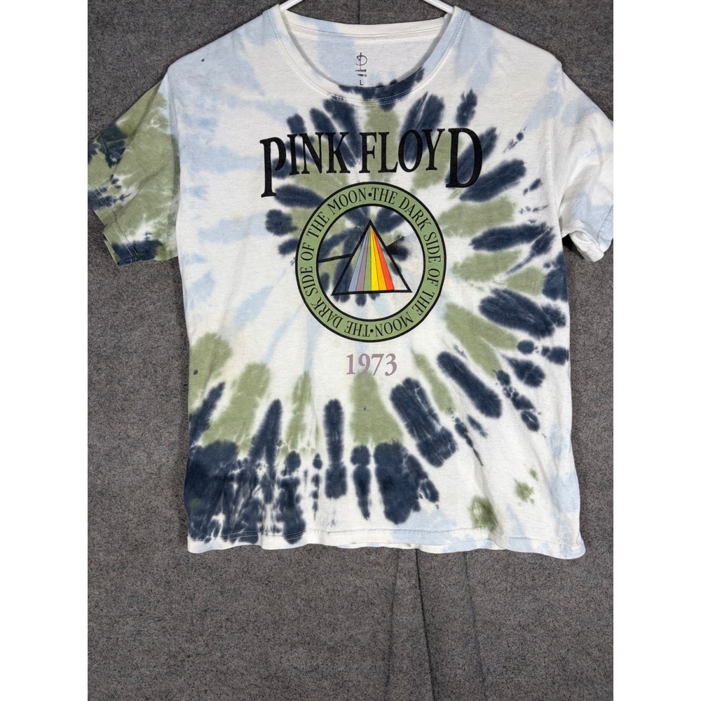 Pink Floyd Dark Side of the Moon Tie Dye Graphic T-Shirt Large Green Blue 1973